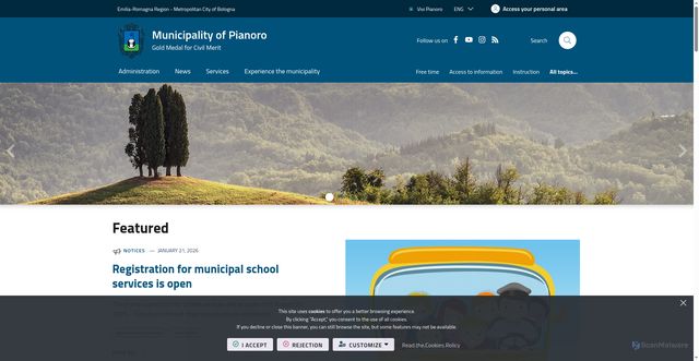 Security scan screenshot of https://www.comune.pianoro.bo.it/it-it/home