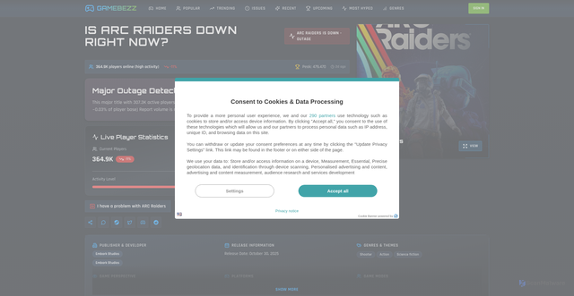 Security scan screenshot of https://status.technobezz.com/arc-raiders/