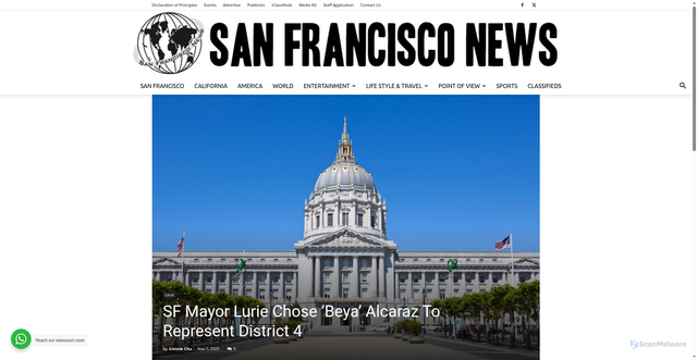 Security scan screenshot of https://www.thesfnews.com/sf-mayor-lurie-chose-beya-alcaraz-to-represent-district-4/98043
