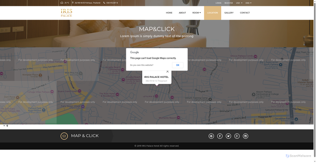 Security scan screenshot of http://irispalace.com/location.html