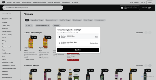 Security scan screenshot of https://shop.mortonwilliams.com/store/morton-williams-supermarket/collections/n-vinegar-85464
