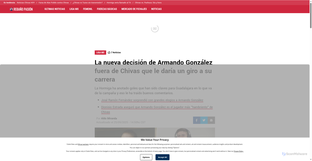 Security scan screenshot of https://chivaspasion.bolavip.com/noticias/la-nueva-decision-de-armando-gonzalez-fuera-de-chivas-que-le-daria-un-giro-a-su-carrera
