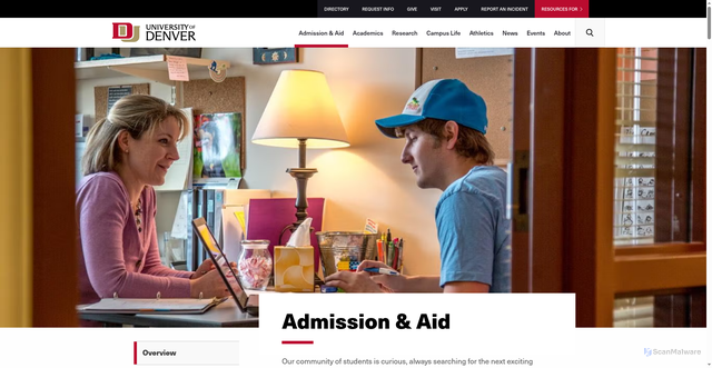 Security scan screenshot of https://www.du.edu/admission-aid