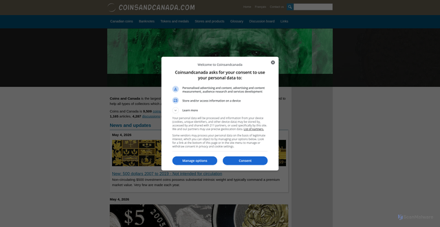 Security scan screenshot of https://coinsandcanada.com