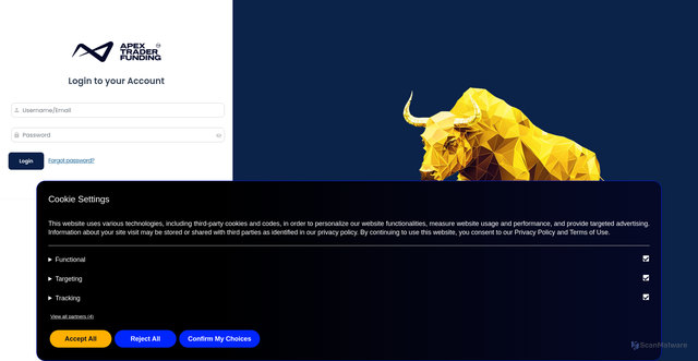Security scan screenshot of https://dashboard.apextraderfunding.com