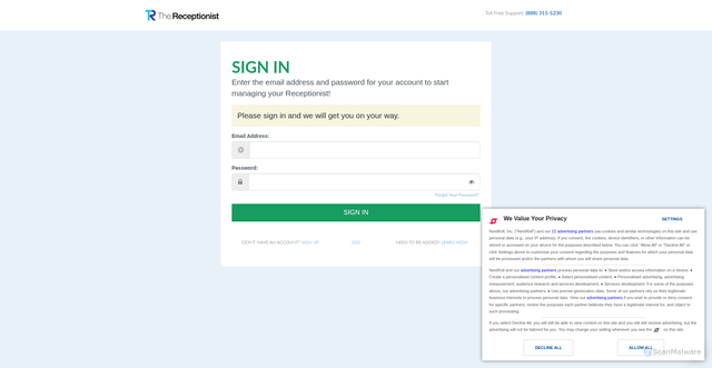 Security scan screenshot of https://app.thereceptionist.com