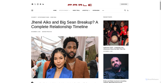 Security scan screenshot of https://parlemag.com/2025/11/jhene-aiko-big-sean-break-up/