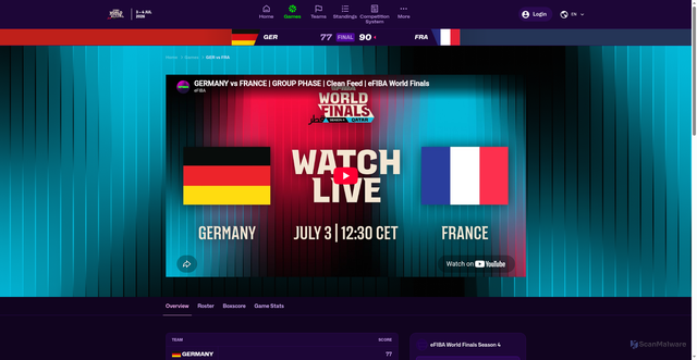 Security scan screenshot of https://efiba.fiba.basketball/en/events/world-finals-2026/games/136087-GER-FRA