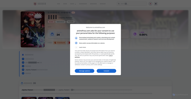 Security scan screenshot of https://animefiraa.com/anime/jujutsu-kaisen