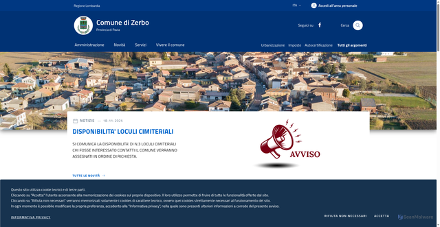 Security scan screenshot of https://www.comune.zerbo.pv.it/