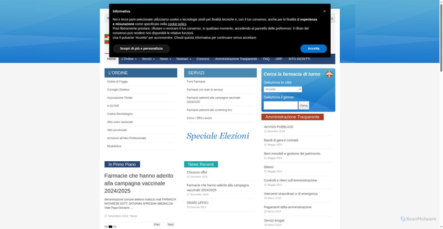 Security scan screenshot of https://www.ordinefarmacistifoggia.it/