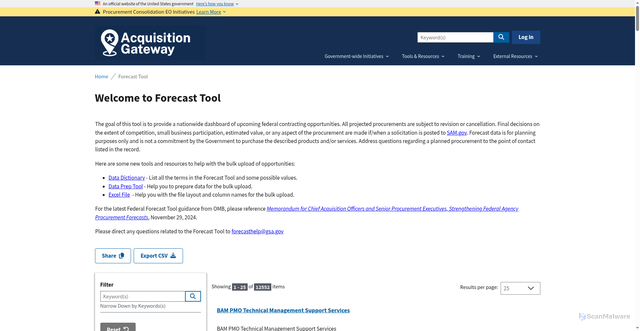Security scan screenshot of https://acquisitiongateway.gov/forecast