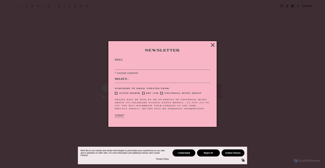Security scan screenshot of https://www.justinbiebermusic.com/