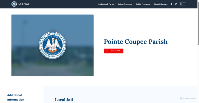 Security scan screenshot of https://doc.louisiana.gov/location/pointe-coupee-parish/