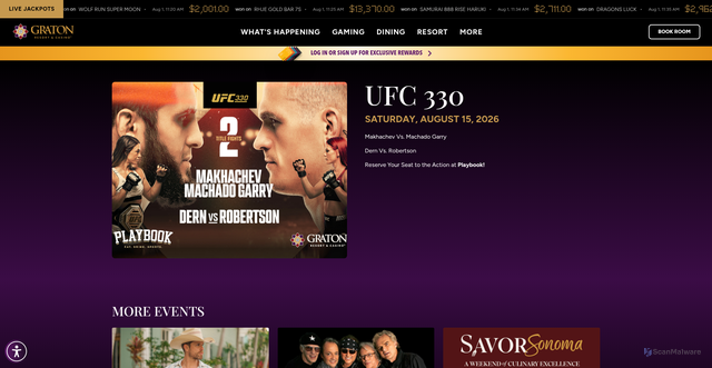 Security scan screenshot of https://graton.com/events-shows/ufc-330
