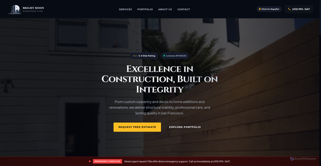 Security scan screenshot of https://bright-moon-construction.pages.dev/index.html
