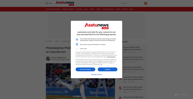 Security scan screenshot of https://www.asatunews.co.id/en/phillies-jhoan-duran-injured-list