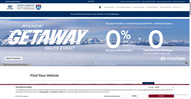 Security scan screenshot of https://www.northfreewayhyundai.com/