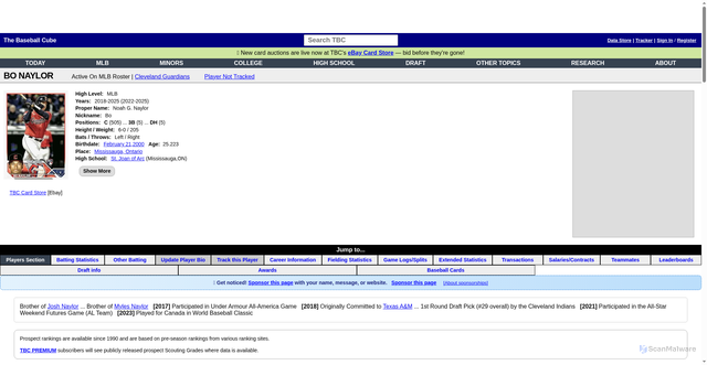 Security scan screenshot of https://www.thebaseballcube.com/content/player/215764/