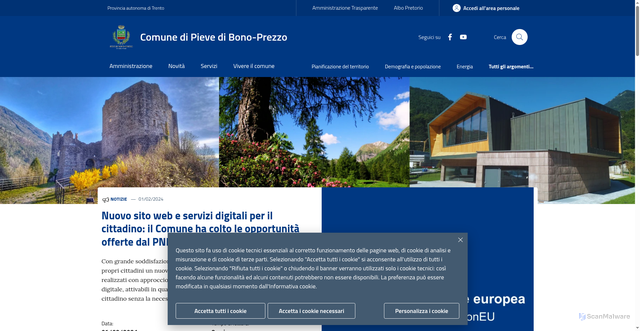 Security scan screenshot of https://www.comune.pievedibono-prezzo.tn.it/