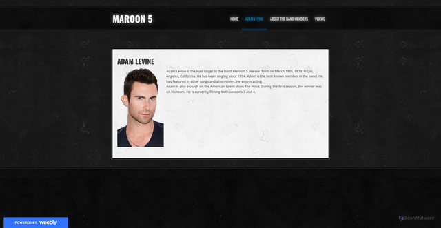 Security scan screenshot of https://maroon-5.weebly.com/adam-levine.html
