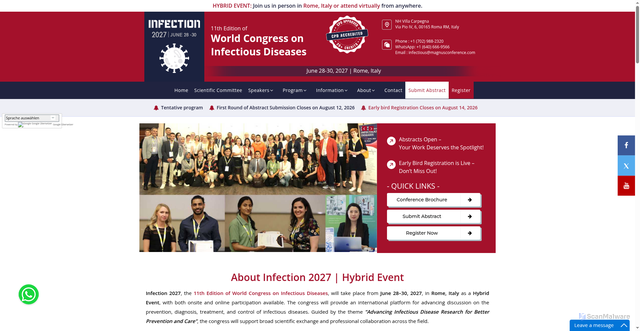 Security scan screenshot of https://infectious.conferencee.co/?utm_source=MG1&utm_medium=MG1&utm_campaign=MG1&utm_content=MG1