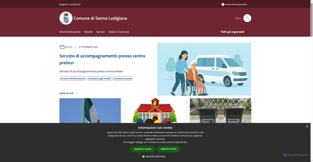 Security scan screenshot of https://www.comune.sennalodigiana.lo.it/it