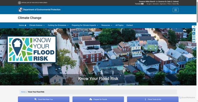 Security scan screenshot of https://dep.nj.gov/climatechange/know-your-flood-risk/