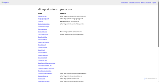 Security scan screenshot of https://opensecura.googlesource.com