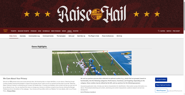 Security scan screenshot of https://www.commanders.com/video/daniels-8-yard-td-pass-to-deebo-effectively-ices-commanders-win-vs-bolts