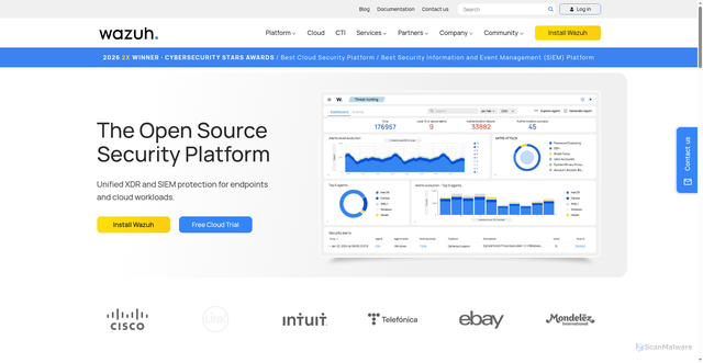 Security scan screenshot of https://wazuh.com