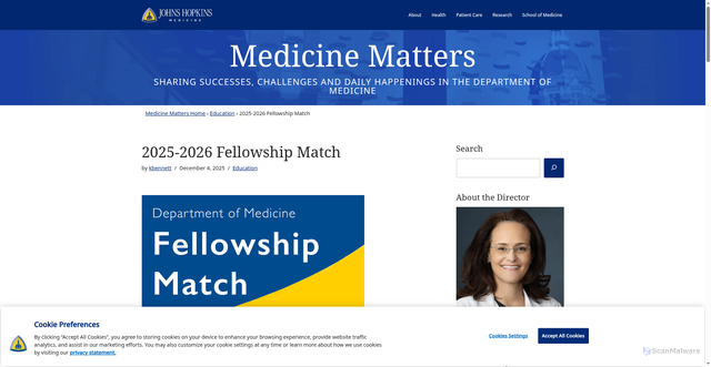 Security scan screenshot of https://medicine-matters.blogs.hopkinsmedicine.org/2025/12/2025-2026-fellowship-match/