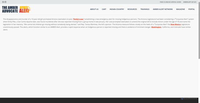 Security scan screenshot of https://amberadvocate.org/magazine_tags/turquoise-alert/
