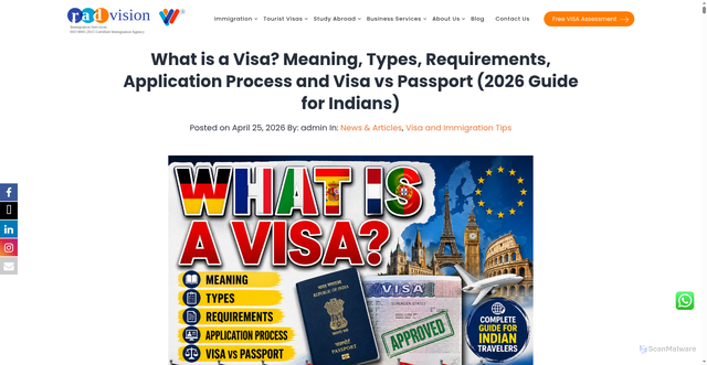 Security scan screenshot of https://www.radvisionworld.com/blog/what-is-a-visa-meaning-types-requirements/