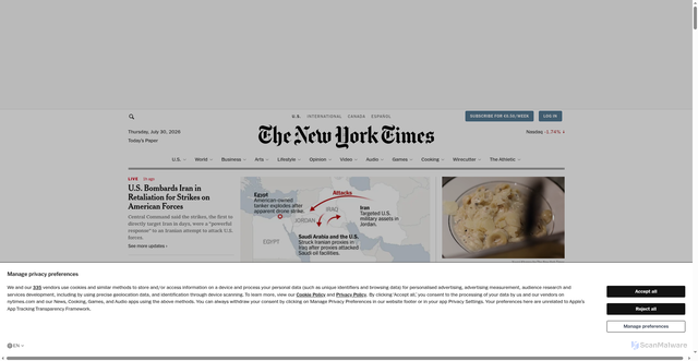 Security scan screenshot of https://nytimes.com