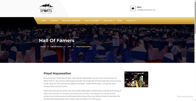 Security scan screenshot of https://snshf.com/hall-of-famers/floyd-mayweather/