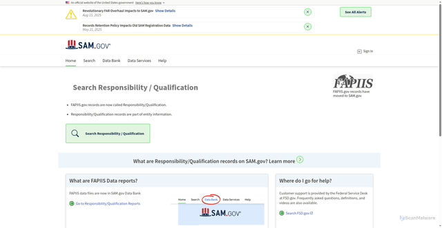Security scan screenshot of https://sam.gov/fapiis