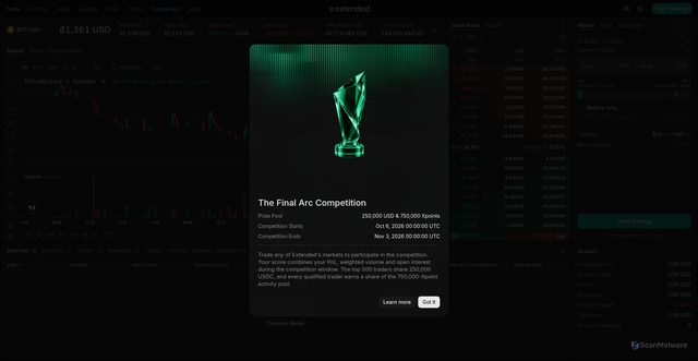 Security scan screenshot of https://app.extended.exchange