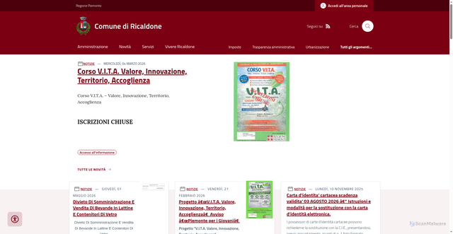 Security scan screenshot of https://www.comune.ricaldone.al.it