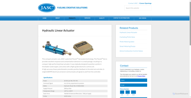 Security scan screenshot of https://jasc-controls.com/hydraulic-linear-actuator/