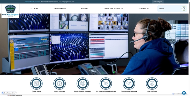 Security scan screenshot of https://southburlingtonpolice.gov/166/Police