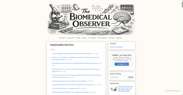 Security scan screenshot of https://biomedical-observer.pages.dev/search/label/Implantable%20Devices/