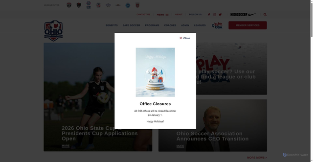 Security scan screenshot of https://ohio-soccer.org/
