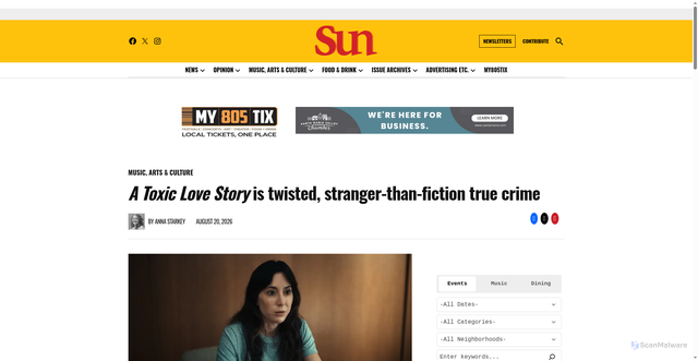 Security scan screenshot of https://www.santamariasun.com/arts/a-toxic-love-story-is-twisted-stranger-than-fiction-true-crime/