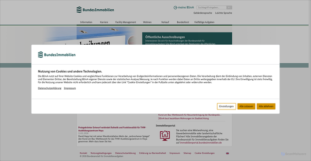 Security scan screenshot of https://www.bundesimmobilien.de/