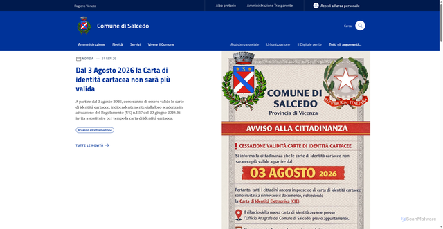Security scan screenshot of https://www.comune.salcedo.vi.it