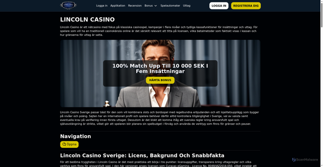 Security scan screenshot of https://lincolncasino.se