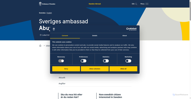 Security scan screenshot of https://www.swedenabroad.se/sv/utlandsmyndigheter/nigeria-abuja