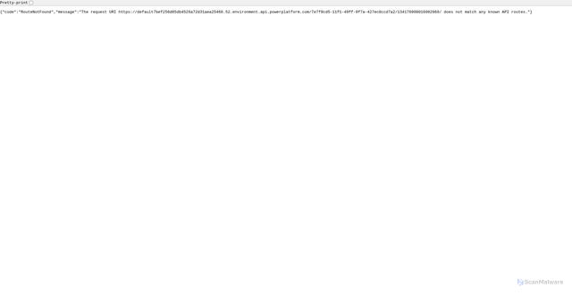 Security scan screenshot of https://default7bef256d85db4526a72d31aea25468.52.environment.api.powerplatform.com