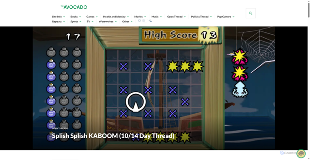 Security scan screenshot of https://the-avocado.org/2025/10/14/splish-splish-kaboom-10-14-day-thread/